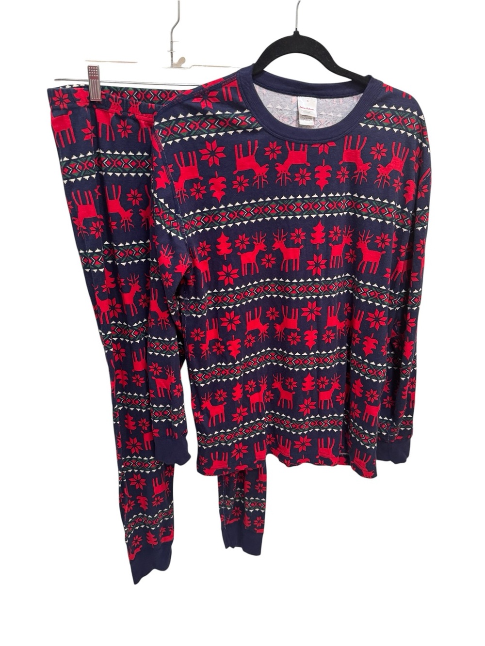 Hanna Andersson Pajamas Womens L/XL Navy Fair Isle Reindeer 2 Piece Set Organic